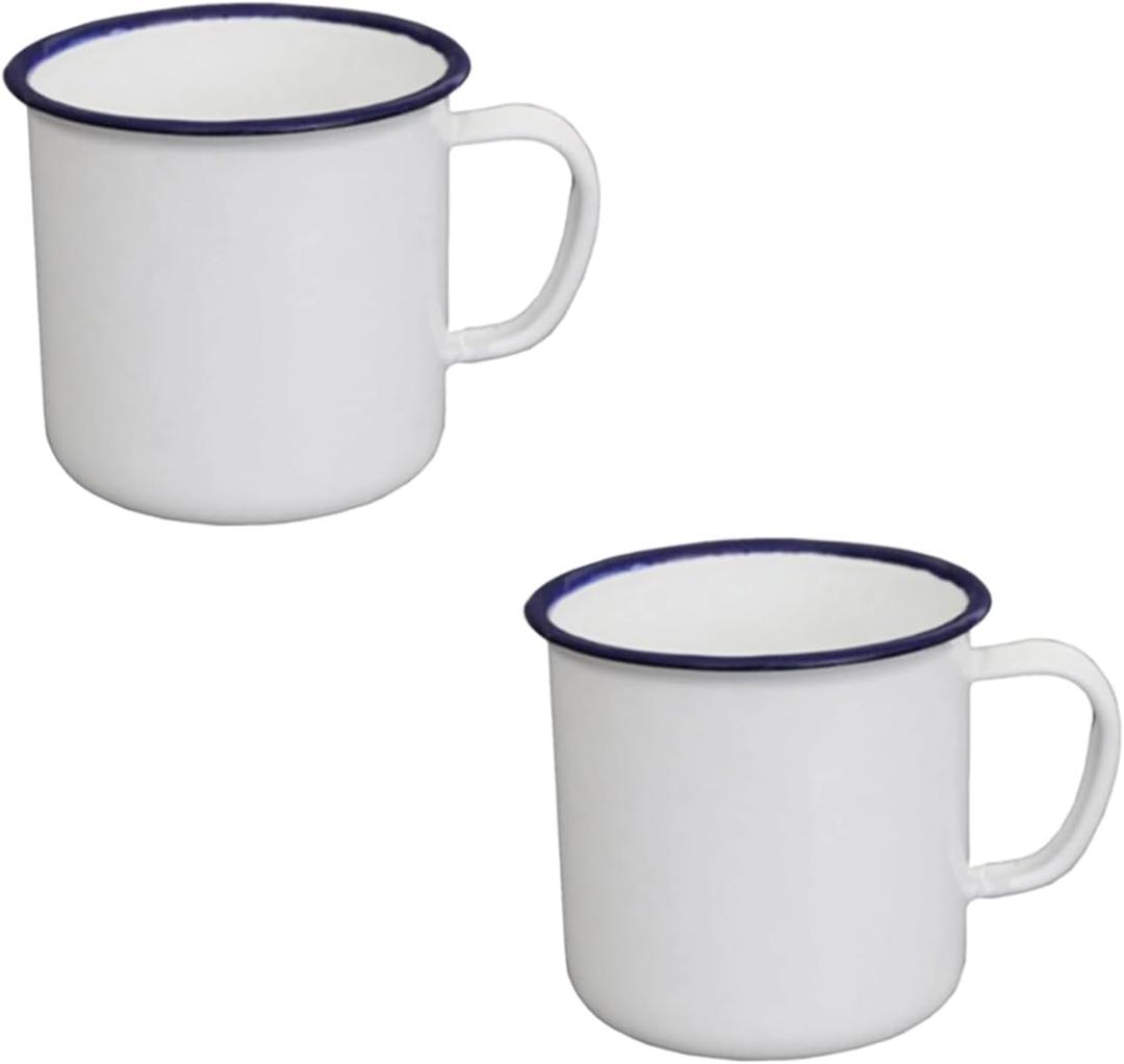 2pc White Enamel Coffee Tea Mug, Enamel Drinking Mugs Cups for Home/Office/Travel/Camping, Resusable & Portable Camping Mugs Coffee Mug for Indoor Outdoor Activities