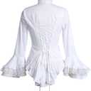 Gothic Victorian Blouse for Women Sweet Lolita Shirt High Low Irregular Ruffles Lotus Hem Medieval Tops (US, Alpha, 3X-Large, Regular, Regular, White)