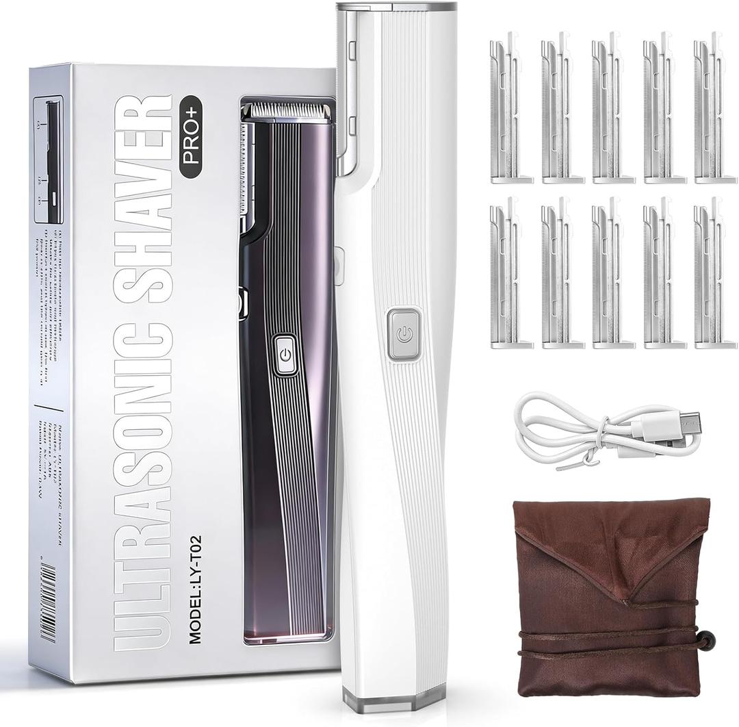 Dermaplane Razor for Women Face, Painless Sonic Dermaplane Tool with 10 Upgraded Micro Mesh Dermaplaning Blades, Womens Facial Exfoliation & Peach Fuzz Hair Removal System (Off-White)