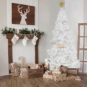 MKSY 7FT Artificial Christmas Tree, Full Premium Hinged Artificial Pine Tree with 1020 Branch Tips Metal Stand for Outdoor & Indoor (White)