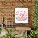 Funny Happy Easter Wood Sign Rustic Easter Egg Flowers Wooden Hanging Plaque for Home Living Room Bedroom Wall Art Decoration 8 x 10 Inches Present