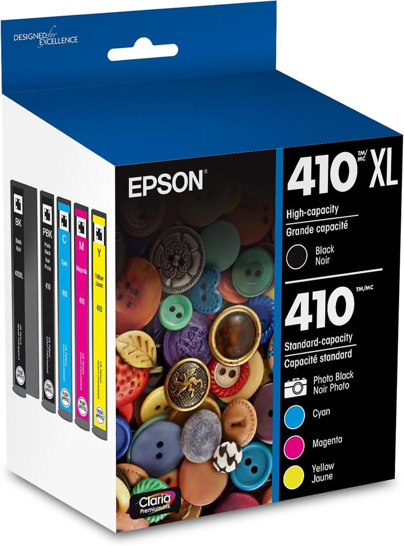 EPSON 410 Claria Premium Ink High Capacity Black & Standard Color Cartridge Combo Pack (T410XL-BCS) Works with Expression XP-530, 630, 640, 7100, 830