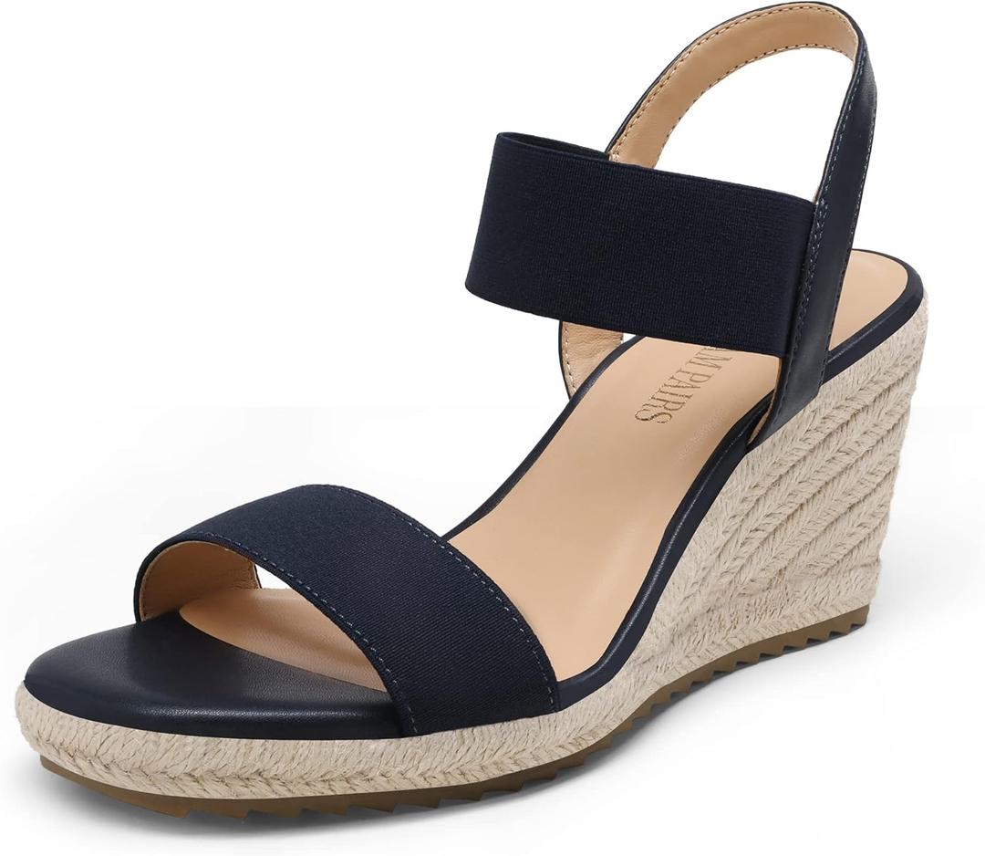DREAM PAIRS Womens Open Toe Espadrilles Dressy Platform Sandals Slip on Elastic Ankle Strap Wedges Sandals (5.5, Navy)