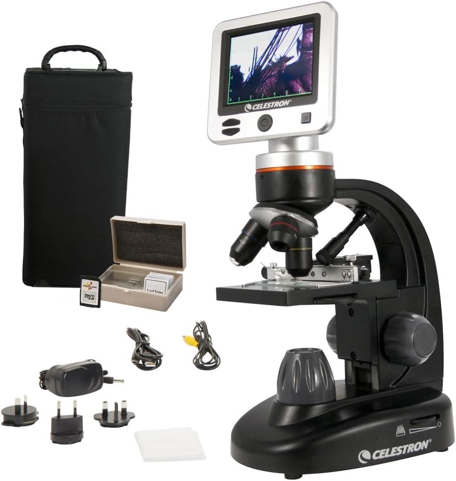 Celestron LCD Digital Microscope II 3.5" Screen 5MP Camera 40x1600x Magnification Rotating Head SD Card Included TV Output Ideal for Slides, Labs, Classrooms, Biology, Education