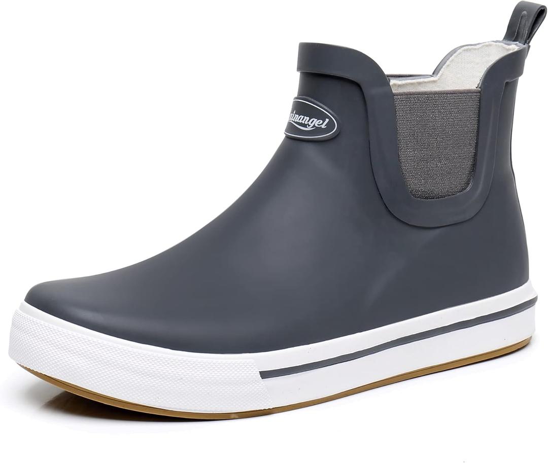 RAINANGEL Rain Boots for Women and Men,Unisex Ankle Rain Shoes Anti-Slipping Rainboots with Comfortable Lightweight Garden Rubber Rain Boot and Outdoor Work Shoes,Waterproof Fishing Deck Boots (Grey) 9