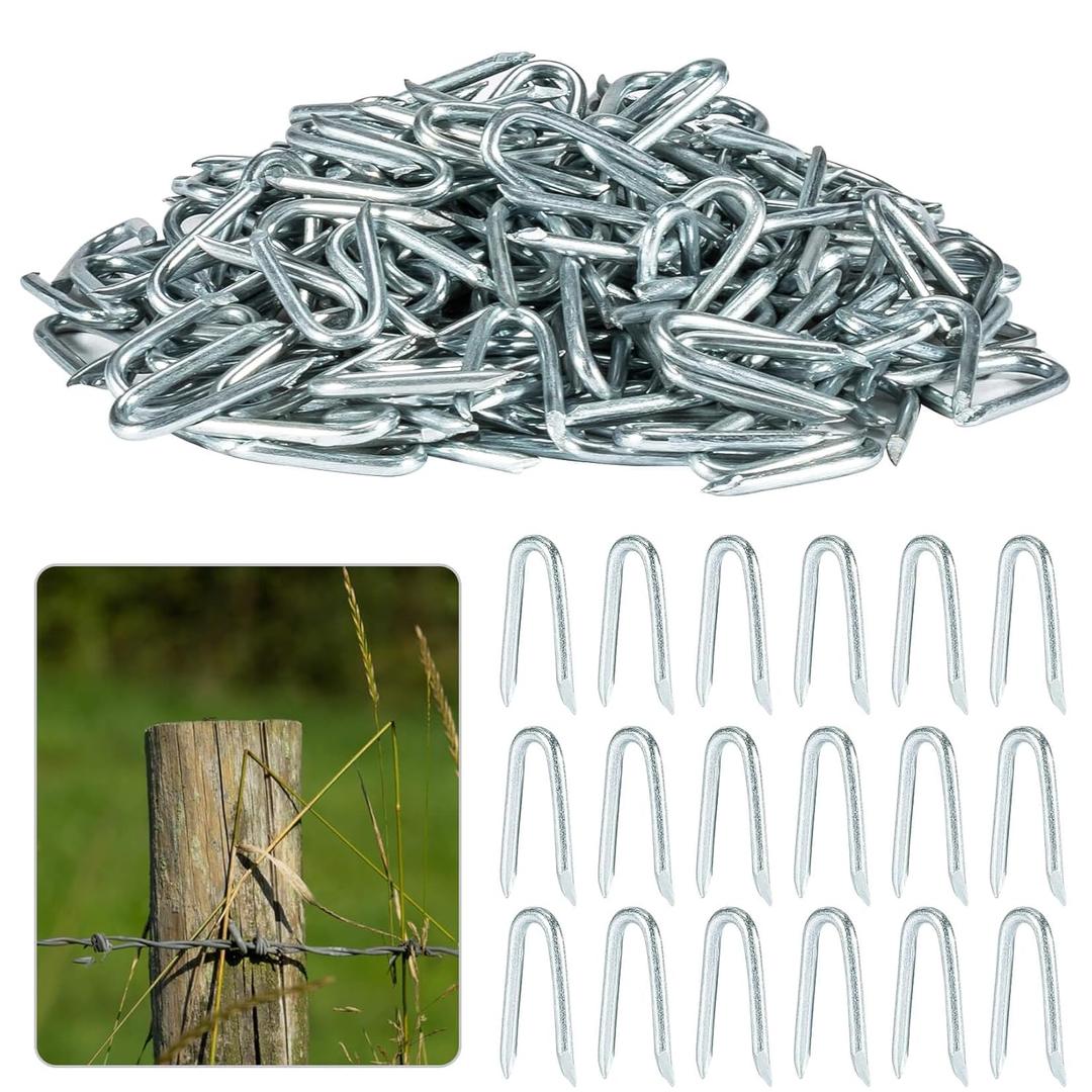 Sukh 210 PCS U Fence Staples - Galvanized U Shaped Nails Heavy Duty Staples Fencing Staples U Nails for Wood Fencing Barbwire Fence (Siver
