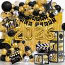 Party Spot! Happy New Year Decorations 2026 Black and Gold, Happy New Year Decorations Kit,2026 Balloons Boxes, "Happy New year"Banner,Fringe Curtains,Dot Garland