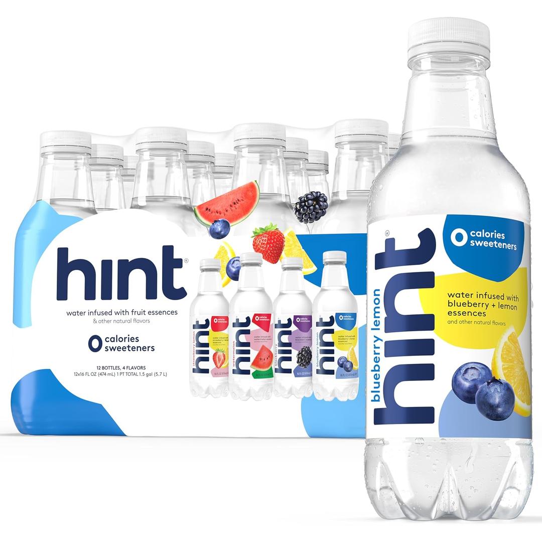 Hint Fruit-Infused Bottled Water, 4-Flavor White Variety Pack - Sugar Free Flavored Water with Zero Calories, Naturally Flavored, and No Artificial Sweeteners - 16 Fl Oz (Pack of 12) (EXP 10/05/26)