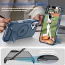 for iPhone 16 Case with Screen Protector+Lanyard Wrist Strap,Magnetic Translucent Matte Rugged Slim Phone Cover Built in Invisible Kickstand [Fit for MagSafe],Navy Blue