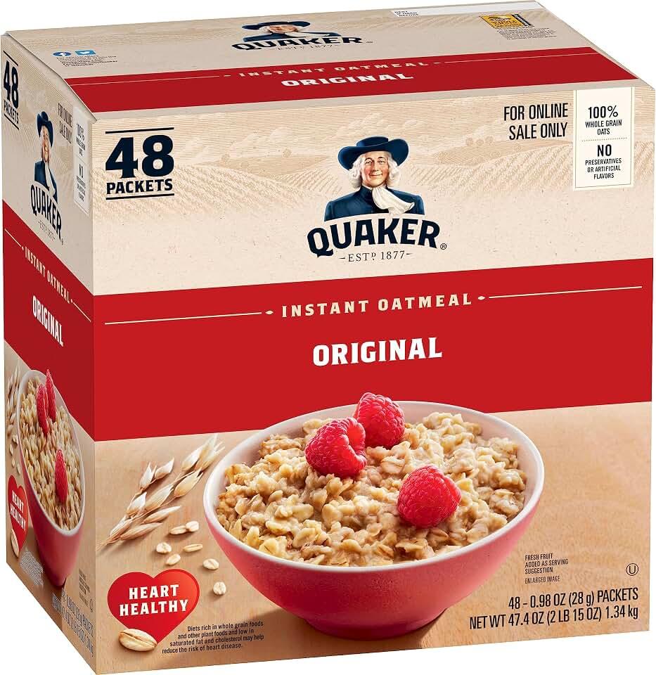 Quaker Instant Oatmeal, Original, Individual Packets, 0.98 Ounce , 48 Count (Pack of 1 ) Exp. 03/25/2027