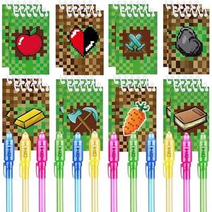 Jiaoohoo 24 Pcs Pixel Theme party favors |12 invisible ink pen and 12 mini Notepads| Pixel Theme party Goodie Bag Stuffers, Classroom Prizes, party supplies