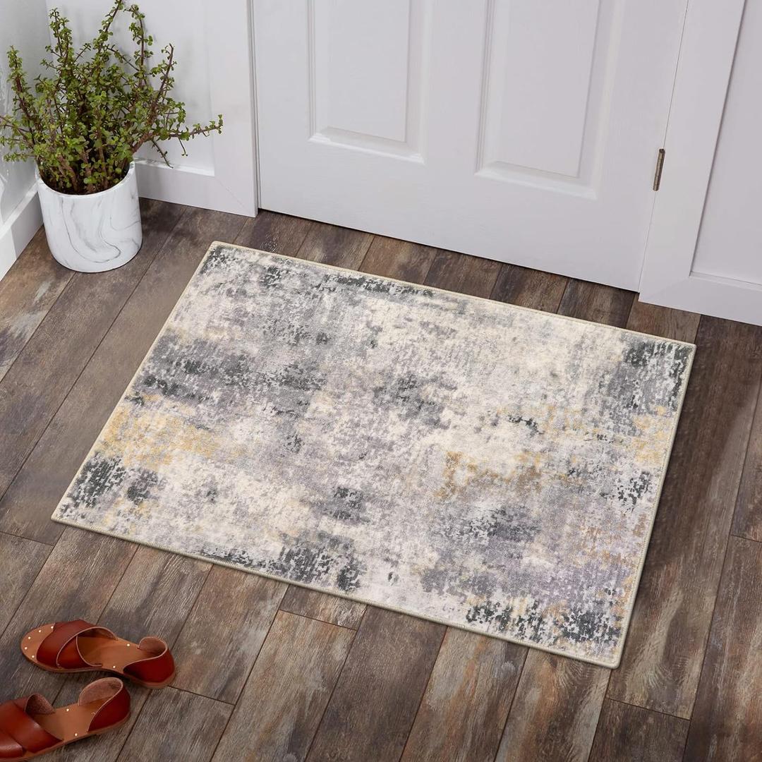 Lahome Modern Abstract Area Rug - 2x3 Small Gray Bath Rug Soft Washable Non-Slip Contemporary Entryway Rug, Throw Doormat Indoor Entrance Floor Accent Carpet for Kitchen (Grey)