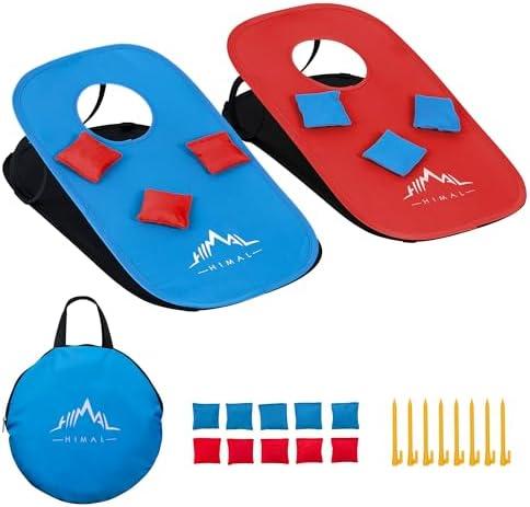 Himal Collapsible Portable Cornhole Game Boards 10 Bean Bags Cornhole Set Tic Tac Toe Game 2 Games on 1 Board (2 x 1-feet)