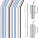 NiHome 14PCS Silicone Straws for Stanley 40oz 30oz Tumbler, 14 Extra Long Reusable Drinking Straw, Flexible Can Cut Length for 1/Half Gallon 75 64 OZ Large Water Bottle - 2 Cleaning Brushes (Macaron)