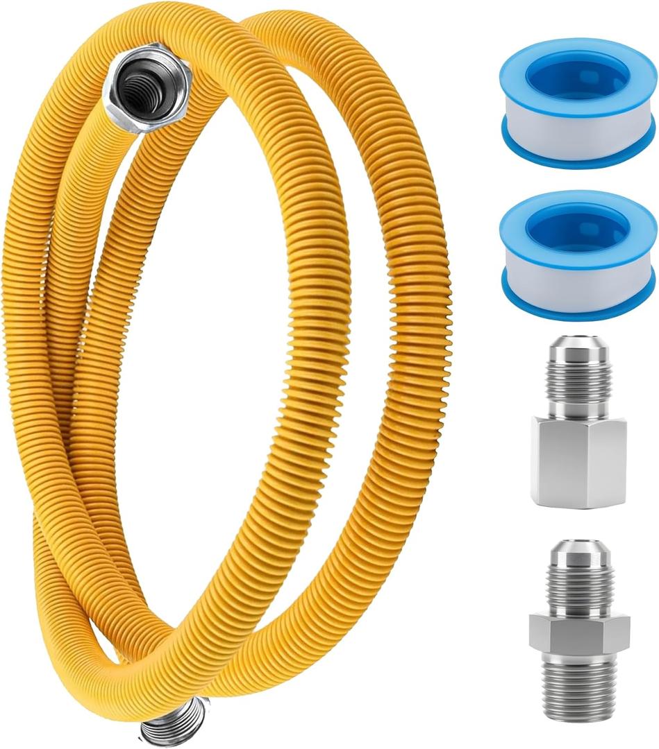 48" Flexible Gas Line Hose - Compatible with Dryer, Stove, Range & Water Heater | Stainless Steel Gas Range Connector Kit | 5/8" OD Line(1/2" ID) with 1/2" FIP & 1/2" MIP Fittings by TOMOON