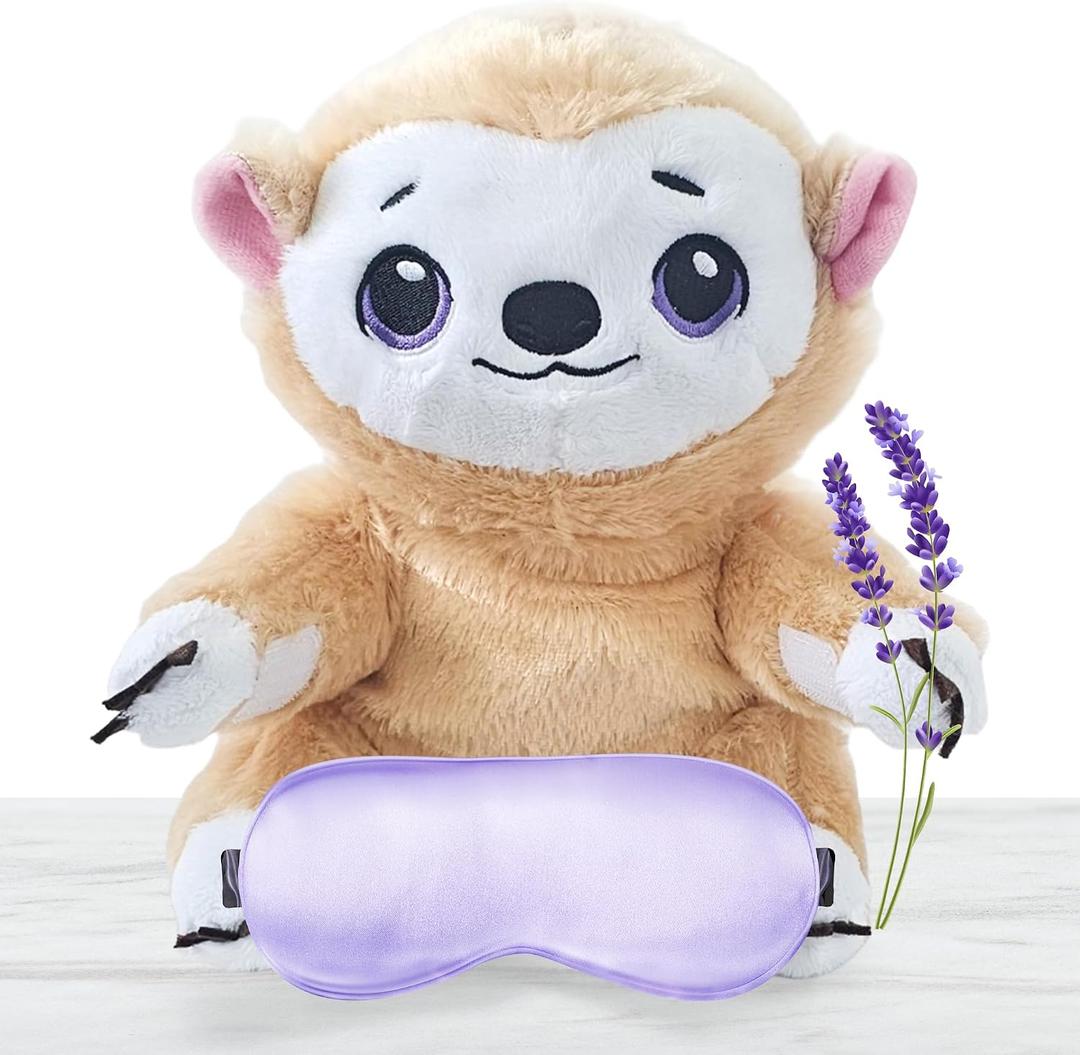 Microwavable Heating Pad for Period Cramps + Eye mask Heating pad–Machine Washable Cover-Cute Stuffed Animal Heating Pad, Portable Menstrual Microwave Heating Pad-Lavender Scent (Hedgehog+Eye mask)