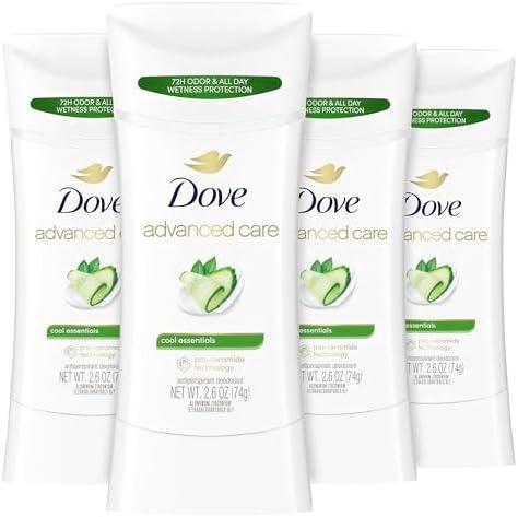 Dove Advanced Care Antiperspirant Deodorant Stick Cool Essentials 4 Ct For Helping Your Skin Barrier Repair After Shaving 72 Hour Odor Control And Sweat Protection With Pro Ceramide Technology 2.6 Oz