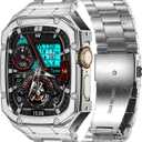 Stainless Steel Watch Band with Case Compatible with Apple Watch Ultra 3 2 1 band (49mm), Rugged Strap with Metal Protective Bumper Cover for iWatch Bands Men (Silver)