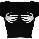 Women’s Halloween Skeleton Hand Print Tops – Strapless Tube, Cami Bra & Crop Tee – Gothic Party, Festival & Casual Outfits M