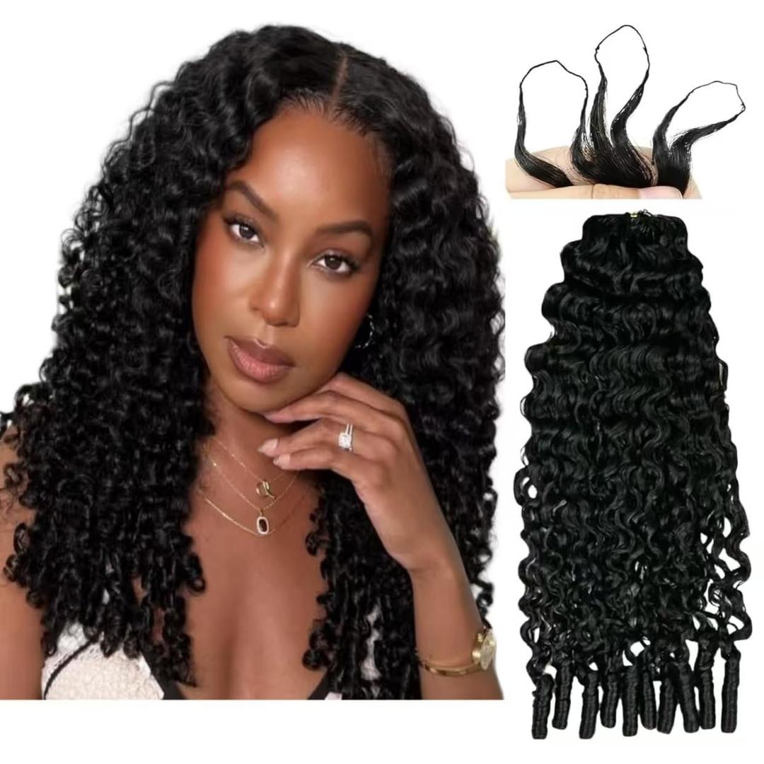100% Human Hair Knotless Pre-Separated Water Wave Curly Feather Crochet Hair Extensions Spirally Curly Classic Lightweight Reusable Crochet Hair Extensions 18inch 200strands 240g