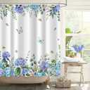 APROPHIC Floral Hydrangea Shower Curtain for Bathroom Decor, Blue Hydrangea Branches Butterfly Plants Curtain Set, Farmhouse Waterproof Fabric Shower Curtain with Hooks Machine Washable 72x72in