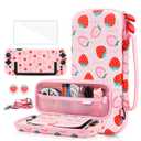 GLDRAM Pink Strawberry Carrying Case for Nintendo Switch 2 (2025), Cute Girly Accessories Bundle with Travel Storage Bag, Hard Shell PC Protective Cover, Screen Protector, Thumb Grips & Shoulder Strap