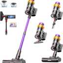 Cordless Vacuum Cleaner, 650W 55KPA 70 Mins Vacuum Cleaners for Home, Self-Standing Cordless Vacuum with Charging Dock Station, LED Display, Upgraded Anti-Tangle Stick Vacuum for Pet Hair/Carpet/Floor (Purple)