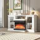 PeakPursuit Fireplace TV Stand, 59'' TV Stand with Fireplace, 24'' Electric Fireplace Insert with Realistic 3D Flame Effect, Entertainment Center with Fireplace, White