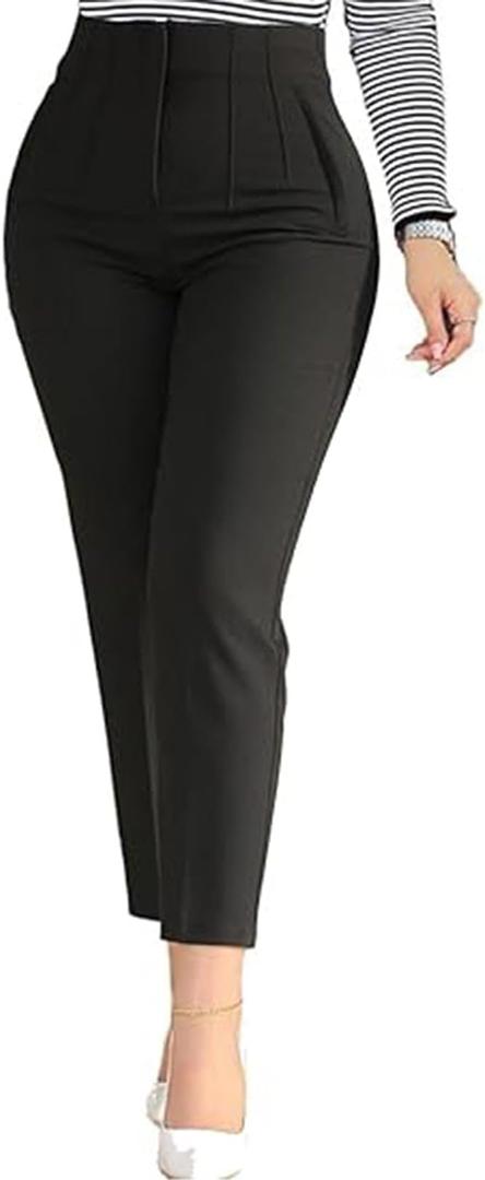 Womens High Waisted Pants 2025 Trendy Pleated Straight Leg Dress Pant Business Work Casual Trousers (Large, Black)