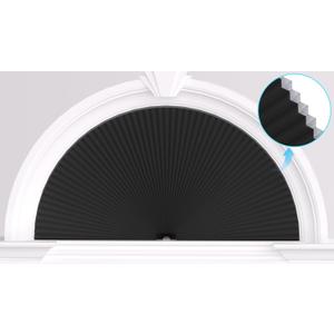Arch Window Shades Half Circle Blackout Cellular Shades Cordless No Drill Blinds for Windows Half Moon Honeycomb Fabric No Tools Room Darkening Shades Easy Install (1PCS Black 72" W X 36" H)