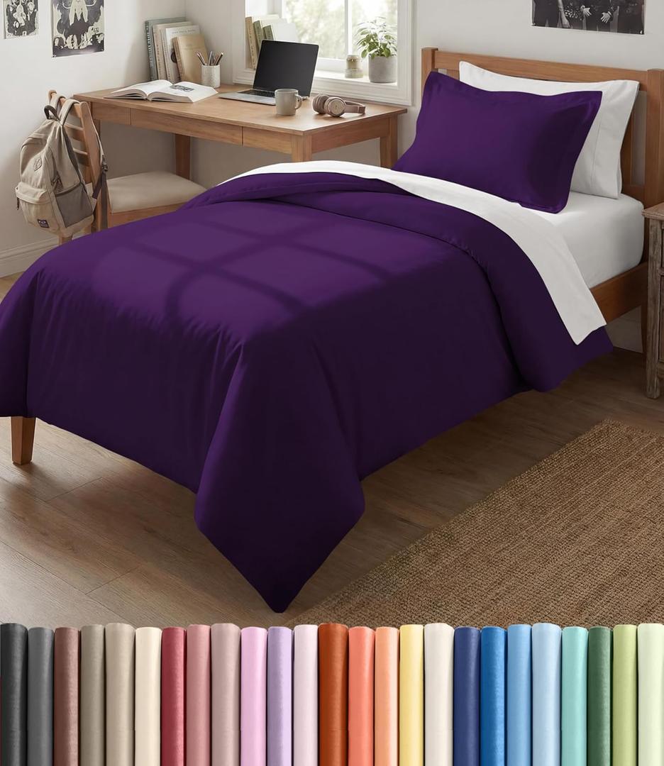 Duvet Cover Twin/Twin XL Size Set - Extra Soft Twin/Twin XL Duvet Cover 68" x 90" with 1 Pillow Sham - Hotel Luxury, Easy Care, Fade Free w/ Zipper Closures & Ties - Comfy, Cozy & Breathable (Purple) (38 - Purple (No Comforter))