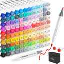 Caliart Alcohol Markers Brush Tip - 121 Colors Dual Tip Artists Coloring Markers Set Brush & Fine, with Case Permanent Alcohol Based Colored Sketch Pens, Art Supplies Gifts for Adults Drawing