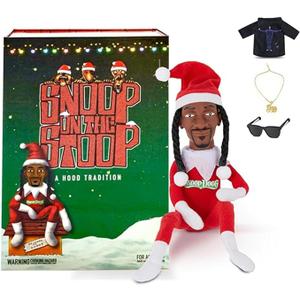 Snoop on a Stoop 2023, Snoop Elf Doll, Box Toy 12" Figurine Elf, Plush Toys, Includes, Elf Toy, Tshirt, Sunglasses, Gold Chain, Bonus Big Gift Box(Limited Edition), Red