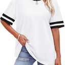 WIHOLL Womens T Shirts Loose Fit Short Sleeve Tees Crew Neck Color Block Summer Tops 2026 Fashion (Medium)