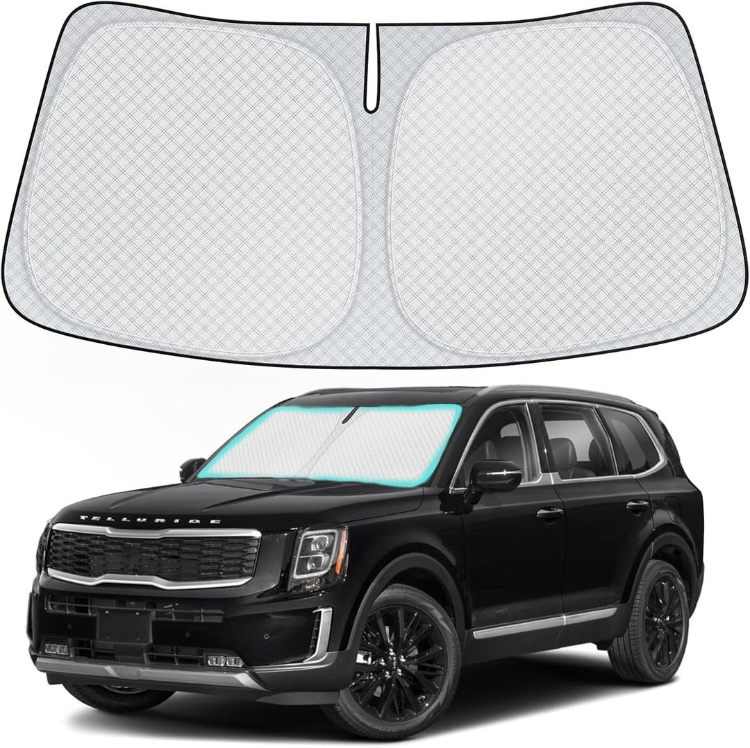 INSAUTO Windshield Sun Shade for 2020-2024 2025 Kia Telluride Accessories, [Upgraded 7-Layer Protection], Foldable Front Windshield Sunshade, Block Out UV Rays & Heat, Keep Car Cool