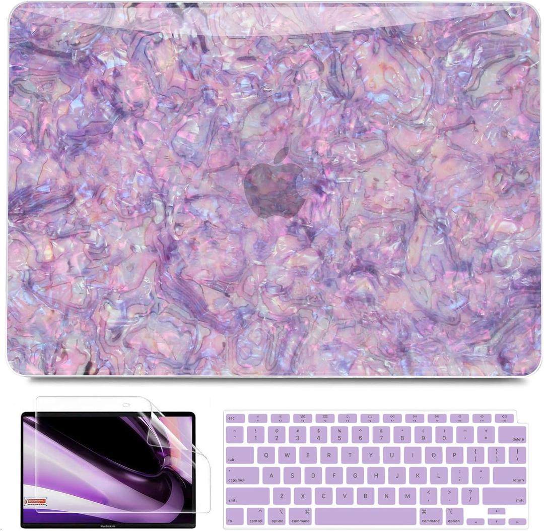 B BELK Compatible with MacBook Air 13 inch Case M1 2022 2021 2020 2019 2018 A2337 A2179 A1932, Plastic Hard Shell Case for MacBook Air 13.3 inch +Keyboard Cover +Screen Protector, Shiny Purple Pearl