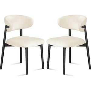 Mifoci 2 Set Leather Dining Chairs, Modern Upholstered Kitchen Chairs with Cushion and Metal Leg, Farmhouse Mid Century Open Back and Padded Seat Chair for Home Living Room (Black Leg), 19.29 inches x 21.06 inches x 13.19 inches