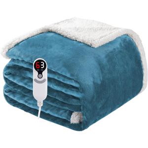 Electric Heated Blanket Twin Size 62"x84", Soft Flannel with Overheat Protection, 9 Adjustable Heat Settings & 10-Hour Auto-Off Timer, Fast Heating for Winter Comfort, for Living Room & Sofa, Blue