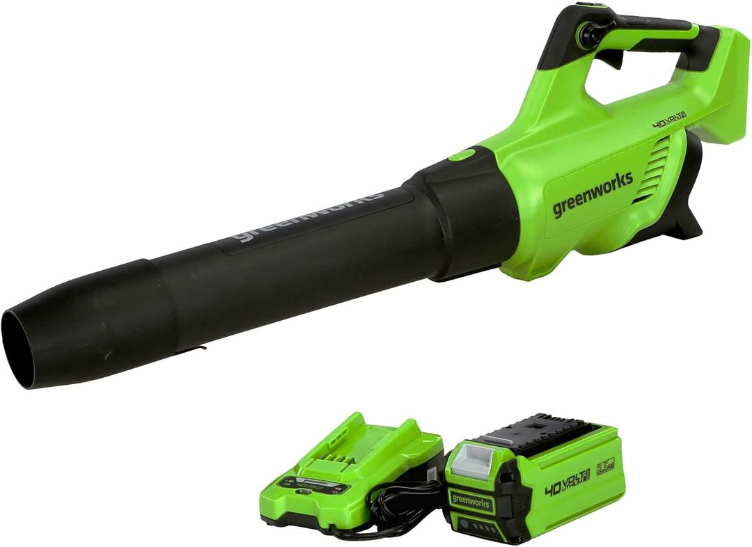 Greenworks 40V (120 MPH / 500 CFM / 75+ Compatible Tools) Cordless Axial Leaf Blower, 2.5Ah Battery and Charger Included
