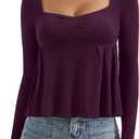 OMKAGI Cute Peplum Babydoll Tops for Women Going Out Double Layer Long Sleeve Shirts (Purple, M)