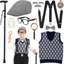 MGparty 100th Day of School Costume for Boys, Old Man Costume for Kids, Cosplay Grandpa Dress Up Accessories (5-7 Years)