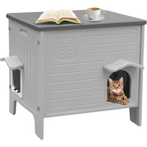 Rockever Insulated Outdoor Cat House, Waterproof Cat House for Outdoor Cats with Escape Door, Plastic Feral Cat House Outdoor Indoor, Spacious and Clean Easily (Grey,L)