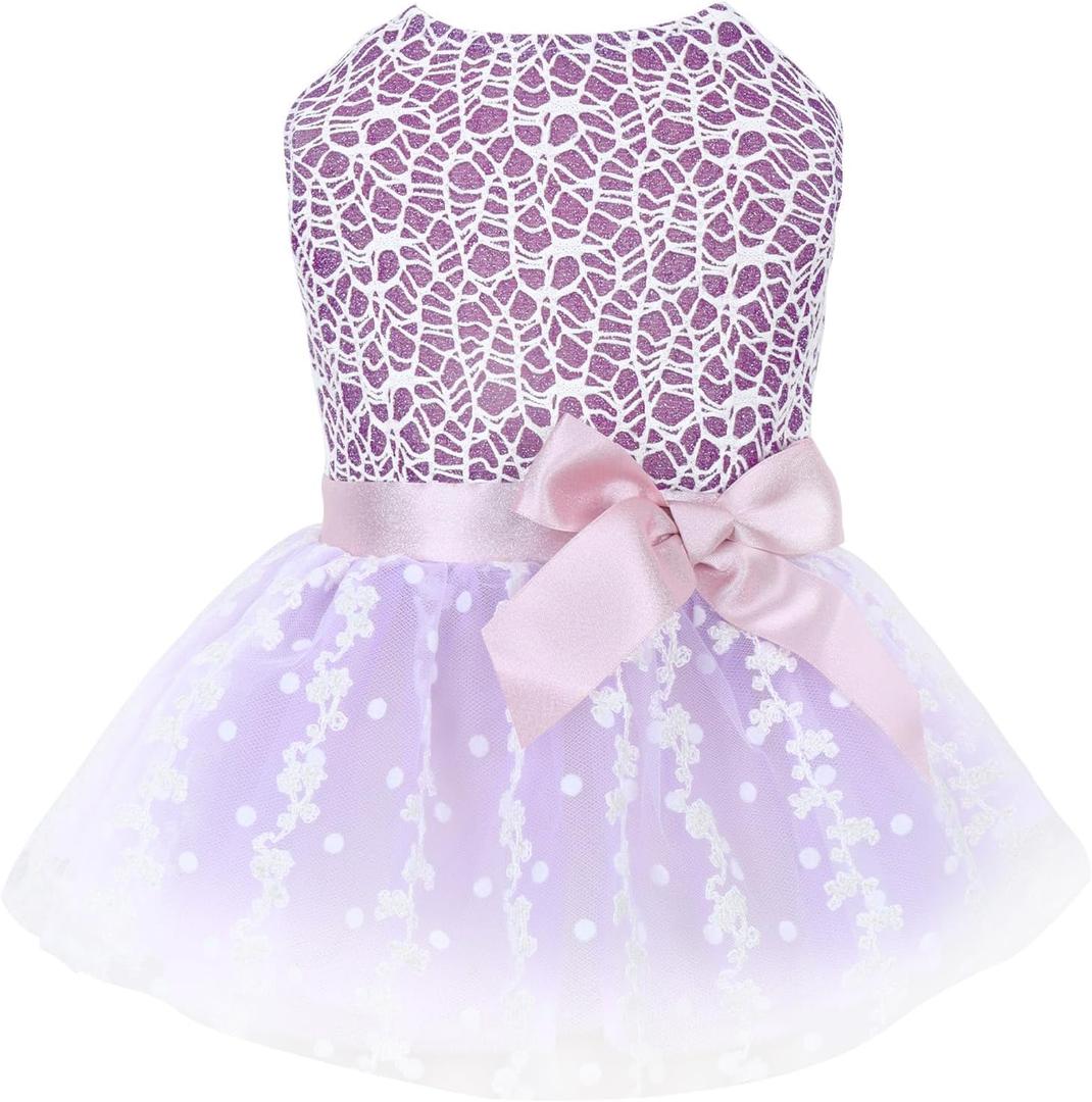 CuteBone Dog Birthday Dress Girl Puppy Skirt Tutu Cat Wedding Outfit Pet Party Clothes for Small Dogs Costume DD14XS (Purple embroidered dress)