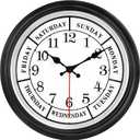 45MinST 12 Inches Retro Wall Clock,Day of The Week Wall Clock,Calendar Day Clock,Silent Non Ticking Battery Operated Movement(Silver)