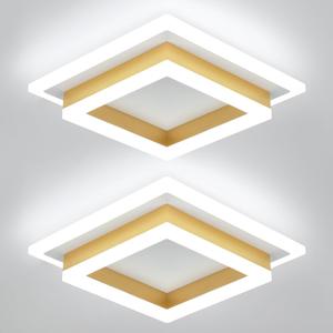 EIDISUNY Modern LED Ceiling Lights, Gold Small Hallway Ceiling Light, 32W Cool White 6000K Acrylic LED Ceiling Light Fixtures, Close to Ceiling Lights for Bedroom Kitchen Bathroom(2 Pack)