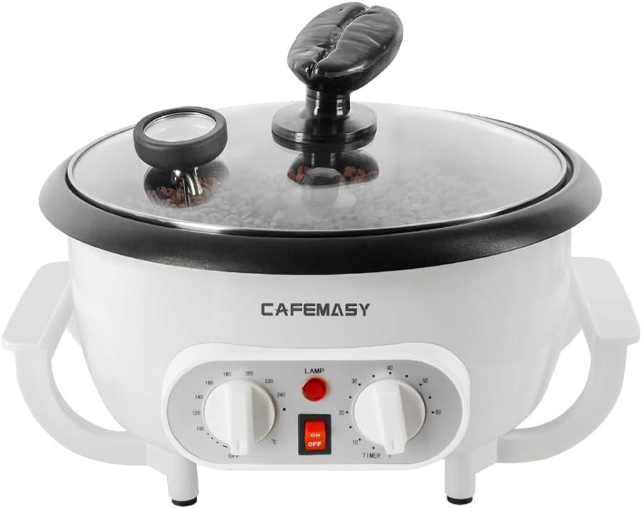 Home Coffee Bean Roaster Machine - CAFEMASY Coffee Bean Handle Design Electric Automatic Coffee Roaster with Timer and Roasting Temperature Setting