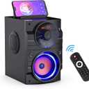 Portable Big Bluetooth Speakers with Light, Wireless with Subwoofer, FM Radio, LED Lights, EQ, Booming Bass, Bluetooth 4.2 Stereo Loud Outdoor/Indoor Retro, for Home, Camping, Travel, Black