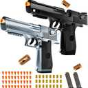 2 Pack Shell Ejecting Toy Gun - Semi-Automatic Handgun with Shell Ejection and Auto Rebound, Toy Foam Blasters & Stress Reducing Toys for Boys Girls Halloween Christmas Birthday Gifts (Black+Silvery)