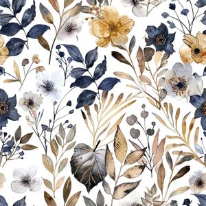 Floral Peel and Stick Wallpaper Navy Blue Gray Leaf Gold Self Adhesive Removable Floral Wallpaper for Bedroom Renter Friendly Contact Paper for Bedroom Bathroom Walls Shelf Liner 17.71"x236.2"