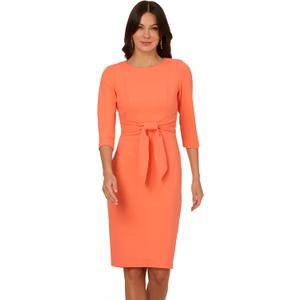 Adrianna Papell Knit Crepe Tie Waist Sheath Dress (Orange, XXL)